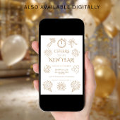 Scribble Doodles Gold Cheers to New Year Party Kaart