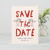 Scribble Funny Doodle Save the date Invitation Kaart (Staand voorkant)