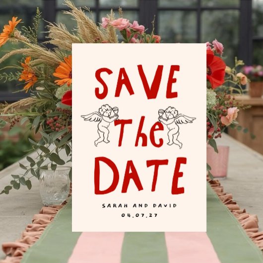 Scribble Funny Doodle Save the date Invitation Kaart