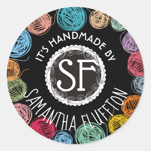 Scribble garen, brei- en haakwerk, handgemaakt van ronde sticker (Voorkant)