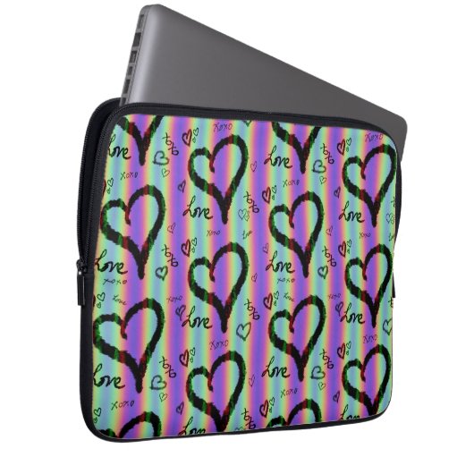 Scribble Love Xoxo Heart Stripe Electronics Bag Laptop Sleeve (Voorkant Rechts)
