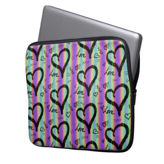 Scribble Love Xoxo Heart Stripe Electronics Bag Laptop Sleeve (Voorkant Links)
