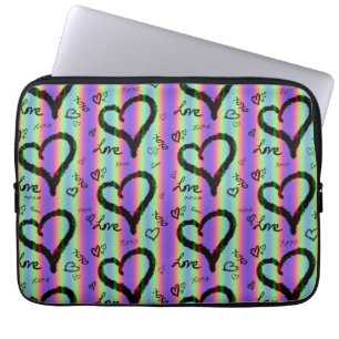 Scribble Love Xoxo Heart Stripe Electronics Bag Laptop Sleeve