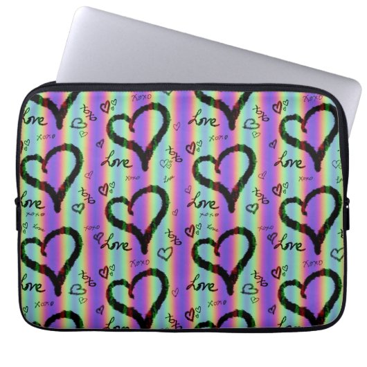 Scribble Love Xoxo Heart Stripe Electronics Bag Laptop Sleeve (Voorkant)