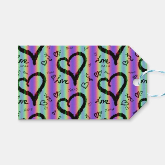 Scribble Love Xoxo Heart Stripe Gift Label Cadeaulabel (Voorkant (Horizontaal))