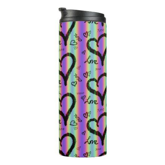 Scribble Love Xoxo Heart Stripe Thermal Tumbler Thermosbeker (Geroteerd rechts)