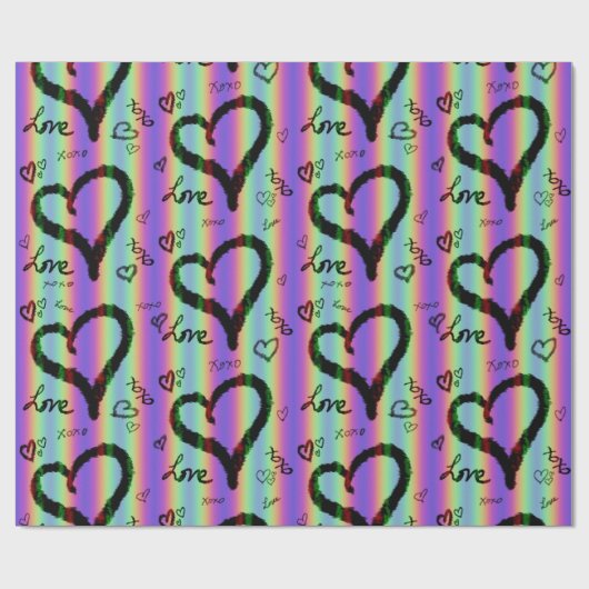 Scribble Love Xoxo Heart Stripe Wrapping Paper Cadeaupapier (Vlak)