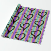 Scribble Love Xoxo Heart Stripe Wrapping Paper Cadeaupapier (Uitgerold)