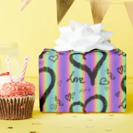 Scribble Love Xoxo Heart Stripe Wrapping Paper Cadeaupapier