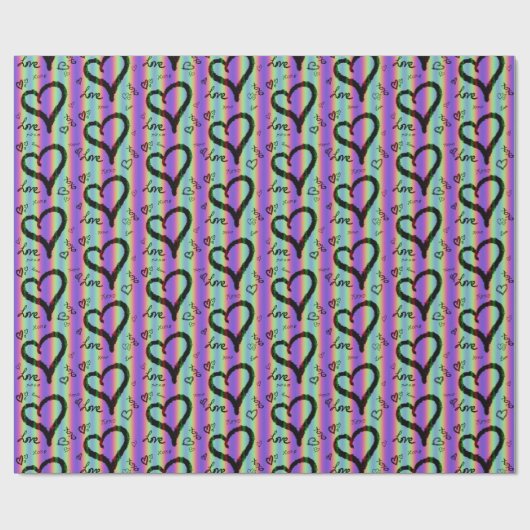 Scribble Love Xoxo Heart Stripe Wrapping Paper Cadeaupapier (Vlak)