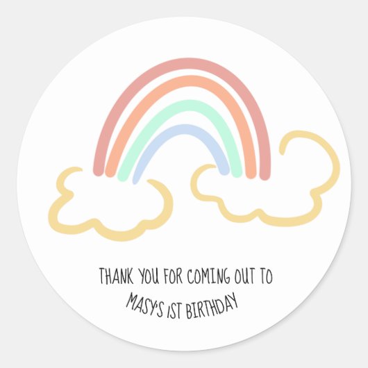 Scribble Rainbow en Cloud Birthday Hartelijk dank Ronde Sticker (Voorkant)