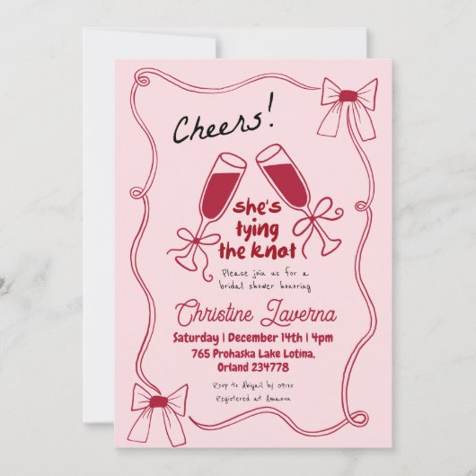 Scribble Red Bow Cheers Vrijgezellenfeest Kaart (Voorkant)