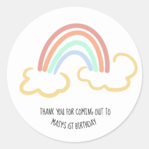 Scribble Regenboog en Wolk Verjaardag Bedankt Ronde Sticker