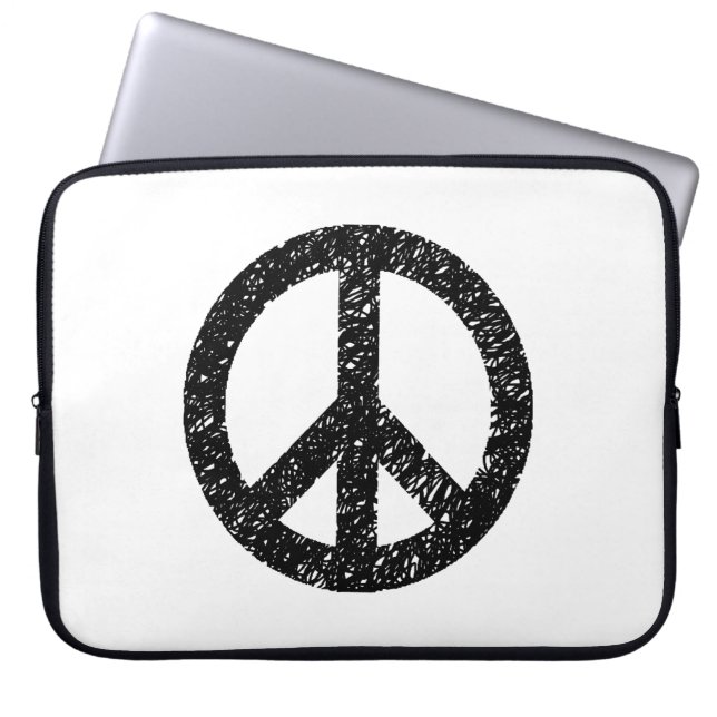 Scribble Stenciled Peace Symbol Laptop Sleeve (Voorkant)