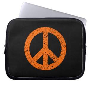 Scribble Stenciled Peace Symbol - Oranje op Blk Laptop Sleeve