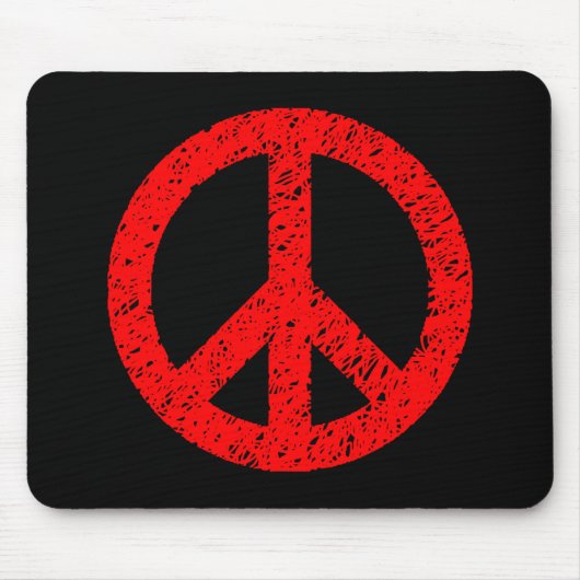 Scribble Stenciled Peace Symbol - Rood op zwart Muismat (Voorkant)