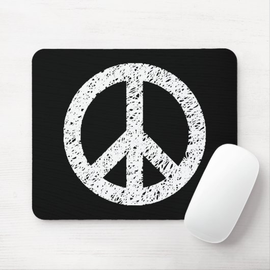 Scribble Stenciled Peace Symbol - White on Black Muismat (Met muis)