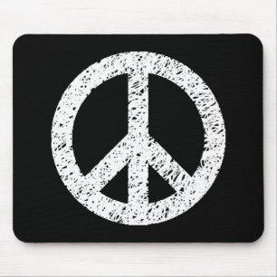 Scribble Stenciled Peace Symbol - White on Black Muismat
