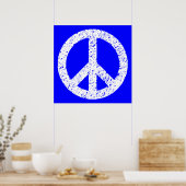 Scribble Stenciled Peace Symbol - White on Blue Poster (Keuken)