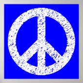 Scribble Stenciled Peace Symbol - White on Blue Poster (Voorkant)