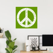 Scribble Stenciled Peace Symbol - White op Avocad Poster (Thuiskantoor)