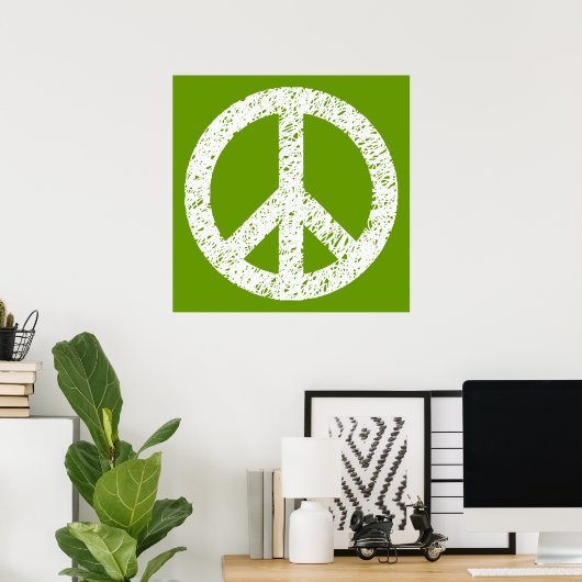 Scribble Stenciled Peace Symbol - White op Avocad Poster (Thuiskantoor)