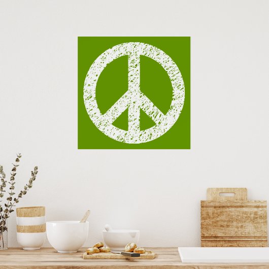 Scribble Stenciled Peace Symbol - White op Avocad Poster (Keuken)