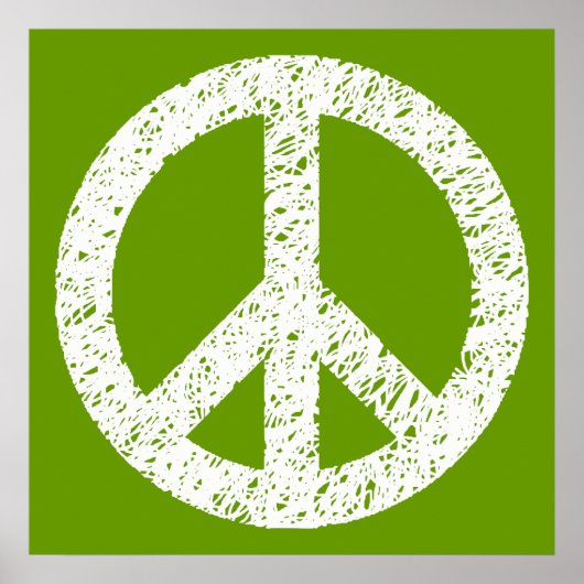 Scribble Stenciled Peace Symbol - White op Avocad Poster (Voorkant)