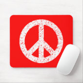 Scribble Stenciled Peace Symbol - Wit op rood Muismat (Met muis)