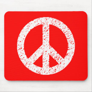 Scribble Stenciled Peace Symbol - Wit op rood Muismat