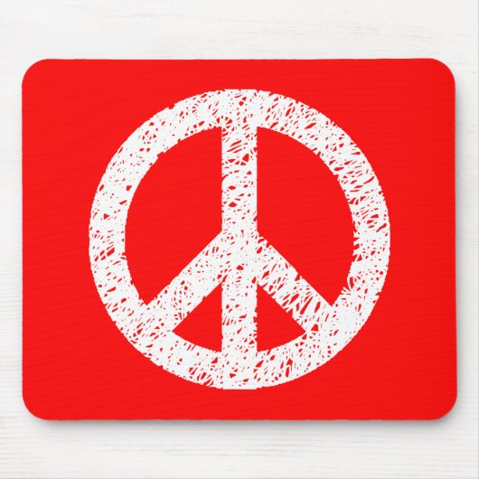 Scribble Stenciled Peace Symbol - Wit op rood Muismat (Voorkant)