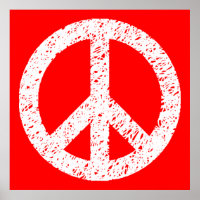 Scribble Stenciled Peace Symbol - Wit op rood