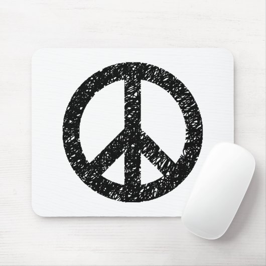 Scribble Stenciled Peace Symbol - Zwart op wit Muismat (Met muis)