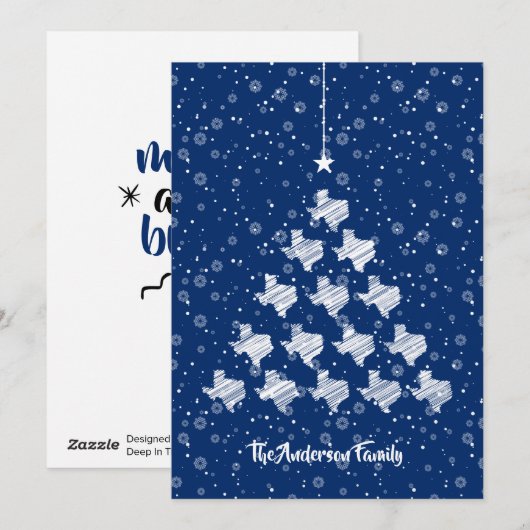 Scribble Texas kerstboom op blauw Feestdagenkaart (Voorkant / Achterkant)