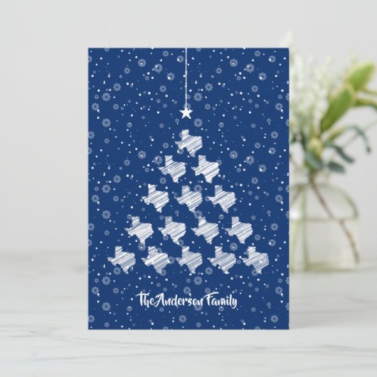 Scribble Texas kerstboom op blauw Feestdagenkaart (Staand voorkant)
