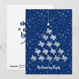Scribble Texas kerstboom op blauw Feestdagenkaart