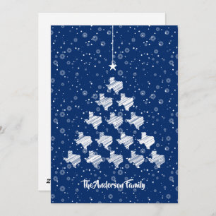 Scribble Texas kerstboom op blauw Feestdagenkaart