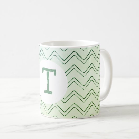 Scribble Zig Zag Monogram in Groen naar Blauw Koffiemok (Voorkant rechts)