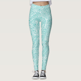Scribbleafdrukken Blauwgroen Leggings