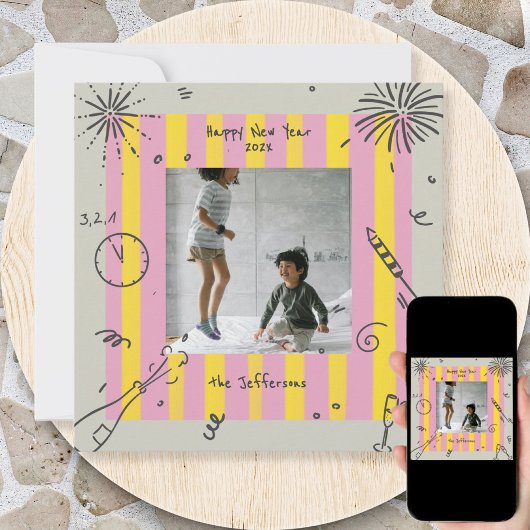 Scribbled Doodle Nieuwjaar Fotokaart Feestdagenkaart