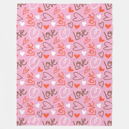 Scribbled Love Hearts Fleece Deken (Voorkant)