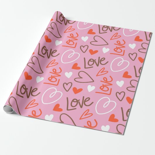 Scribbled Love Hearts Wrapping Paper Cadeaupapier (Uitgerold)