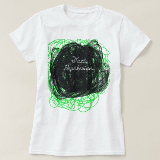Scribbled Strength - "Fuck Depression" -script T-shirt (Design voorkant)