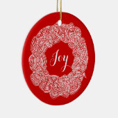 Scribbleprints Krans - Wit, op Rood Keramisch Ornament (Rechts)