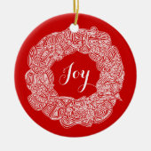 Scribbleprints Wreath - White, on Red Keramisch Ornament (Voorkant)
