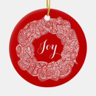Scribbleprints Wreath - White, on Red Keramisch Ornament