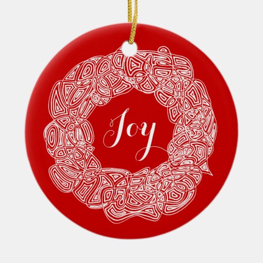 Scribbleprints Wreath - White, on Red Keramisch Ornament (Voorkant)