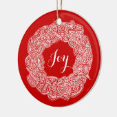 Scribbleprints Wreath - White, on Red Keramisch Ornament (Links)