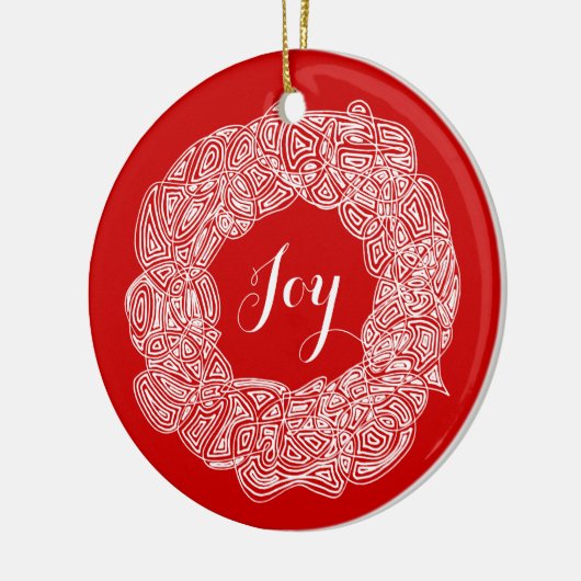 Scribbleprints Wreath - White, on Red Keramisch Ornament (Links)