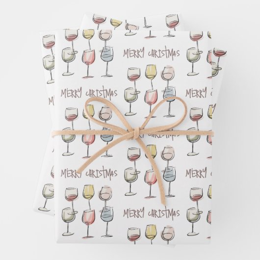 Scribbly doodle wine glass pattern Merry Christmas Inpakpapier Vel (In situ)